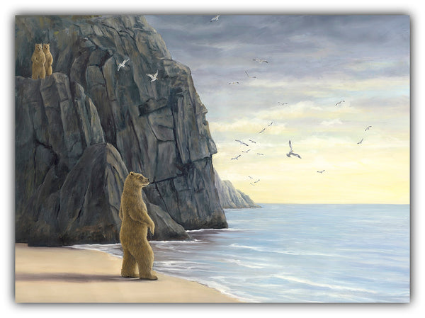 The Longing by Robert Bissell features a bear at the shoreline looking out over the ocean.