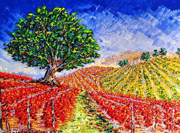 Autumn Vineyards of Bright Color 30x40" original by Isabelle Dupuy