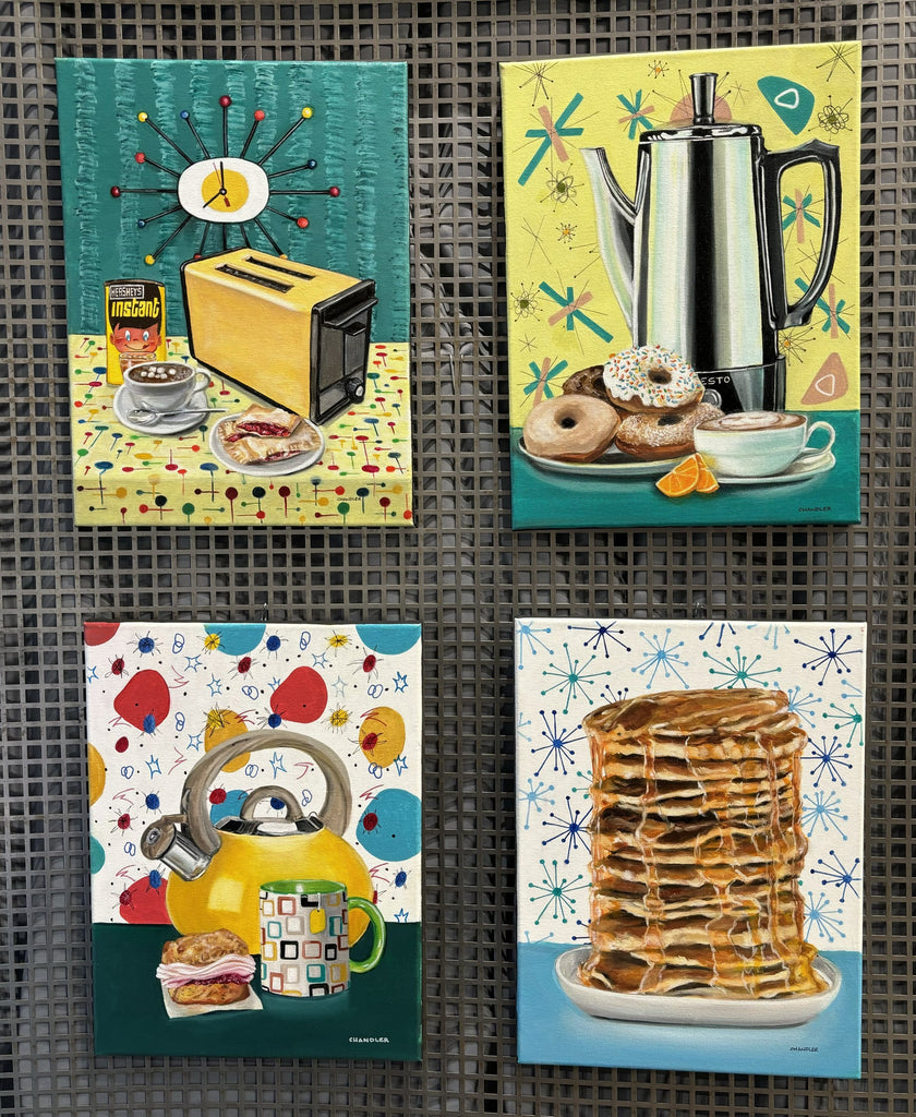 Atomic Breakfast Series - Set of 4 - Original Oils by Gail Chandler