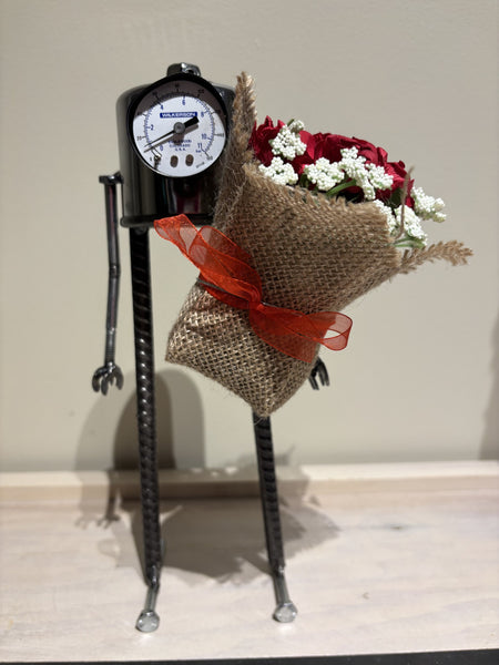 Be Mine Bot by R. Nelson includes removeable scarf and bundle of roses