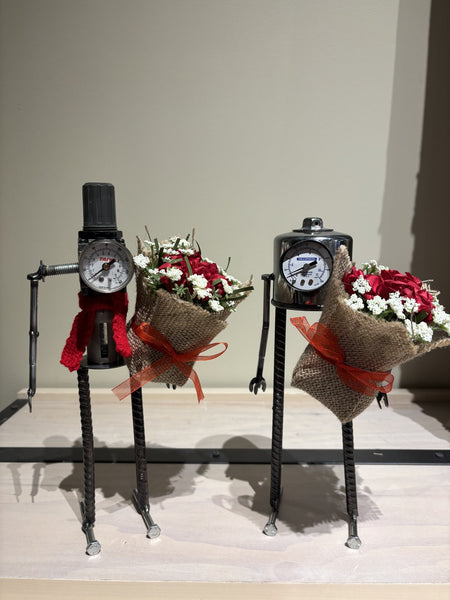 Be Mine Bots by R. Nelson include removeable scarf and bundle of roses