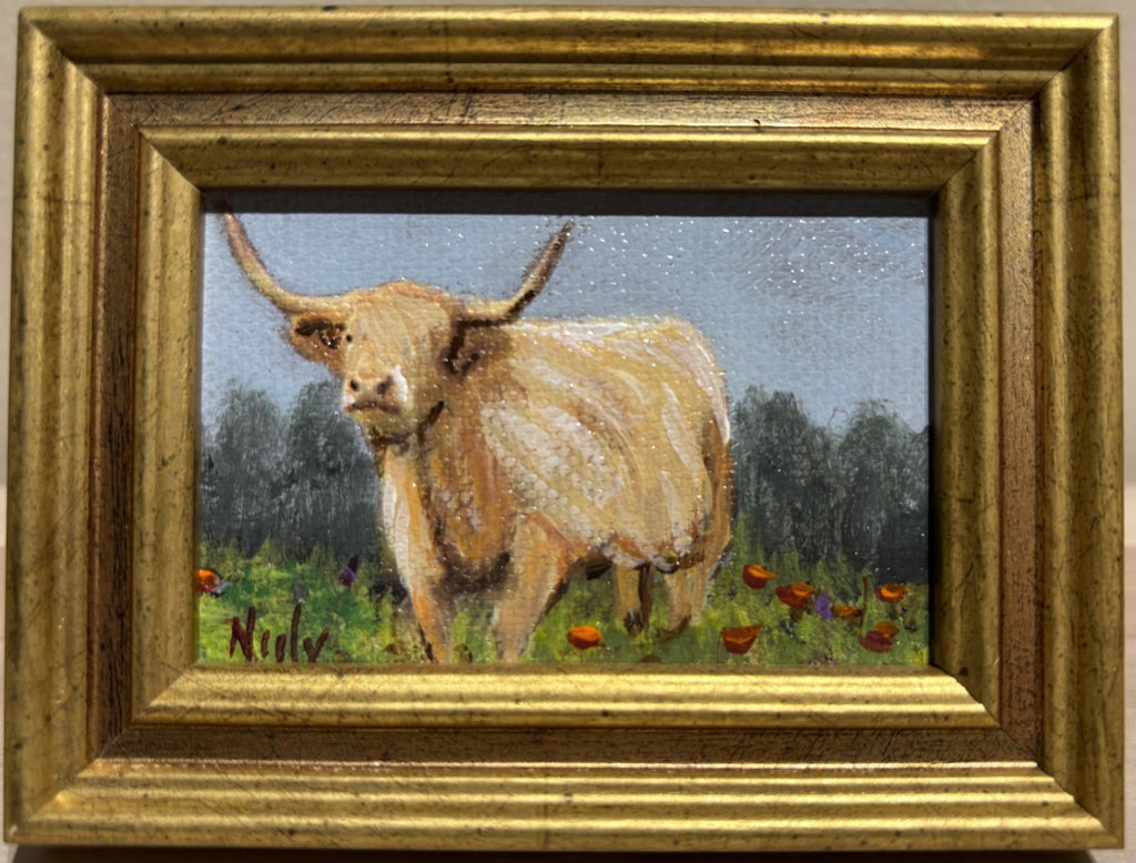 Highland Cow miniature painting by Karen Neely