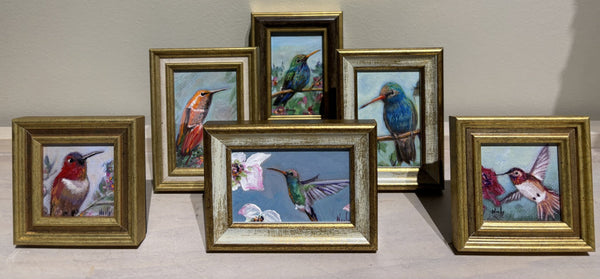 Hummingbird miniature original paintings by Karen Neely