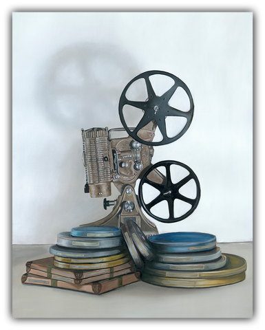 In the Can painting of vintage film projector by Gail Chandler
