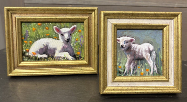 Lamb miniature original paintings by artist Karen Neely