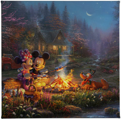 Mickey and Minnie Sweetheart Campfire canvas print available from Thomas Kinkade Studios.