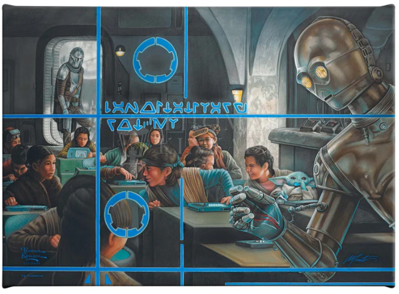 The Mandalorian by Monte Michael Moore featuring Grogu in the classroom.