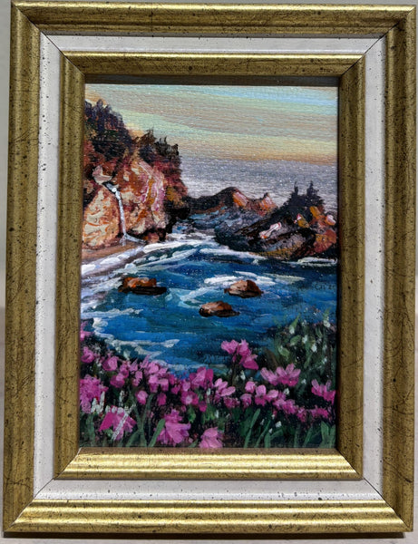 McWay Falls miniature original painting of the California Coast by Karen Neely