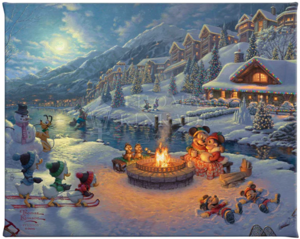 Disney Mickey and Minnie - Christmas Lodge - canvas print from Thomas Kinkade Studios.