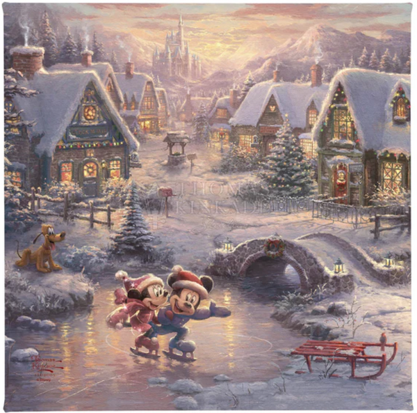 Disney Mickey and Minnie Sweetheart Holiday gallery wrapped canvas print from Thomas Kinkade Studios