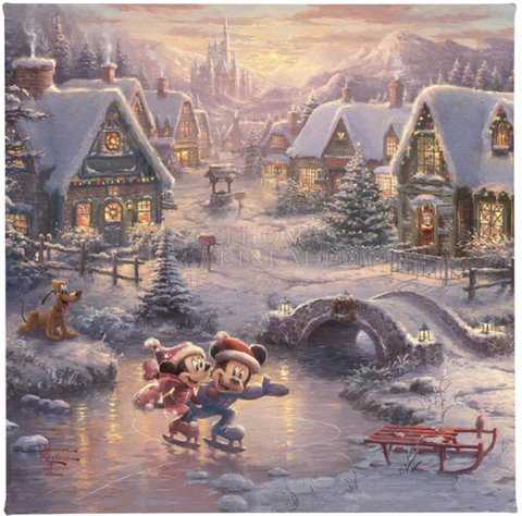 Disney Mickey and Minnie Sweetheart Holiday gallery wrapped canvas print from Thomas Kinkade Studios