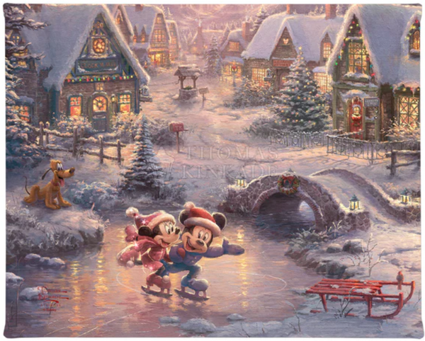 Disney Mickey and Minnie Sweetheart Holiday gallery wrapped canvas print from Thomas Kinkade Studios