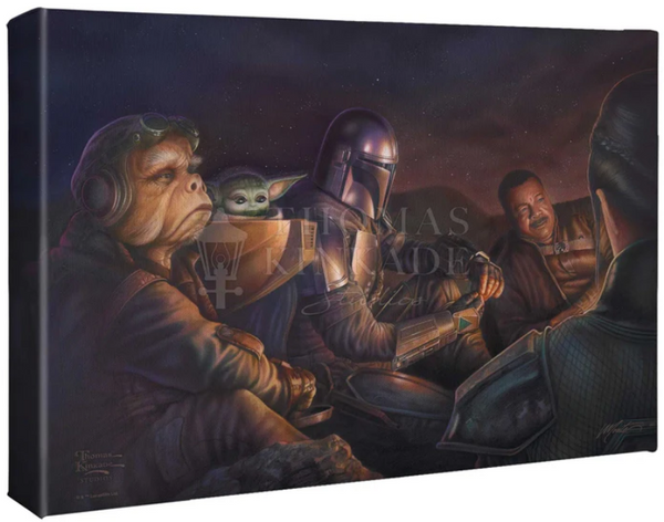 The Mandalorian by Monte Michael Moore art print featuring The Mandalorian, Grogu and more Disney +.