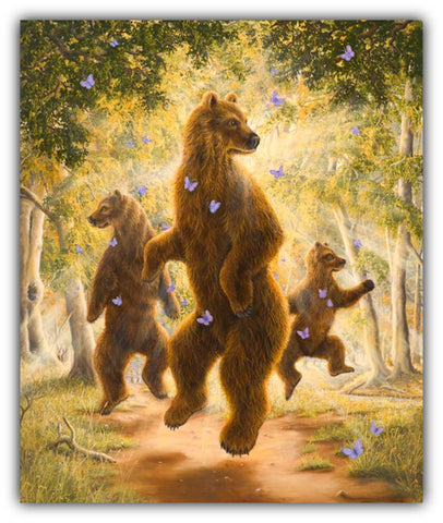 The Dancers by Robert Bissell features bears dancing in the woods