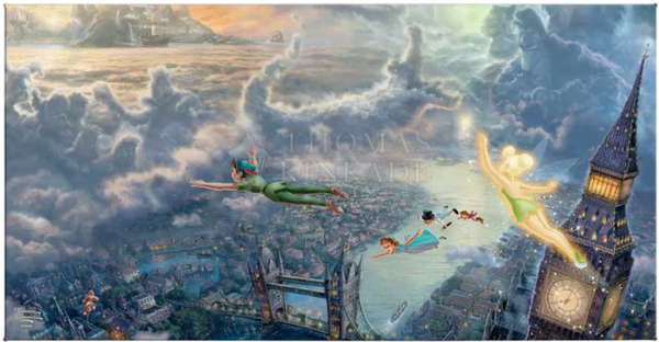 Disney Tinker Bell and Peter Pan Fly to Never Land - canvas print available in three sizes.